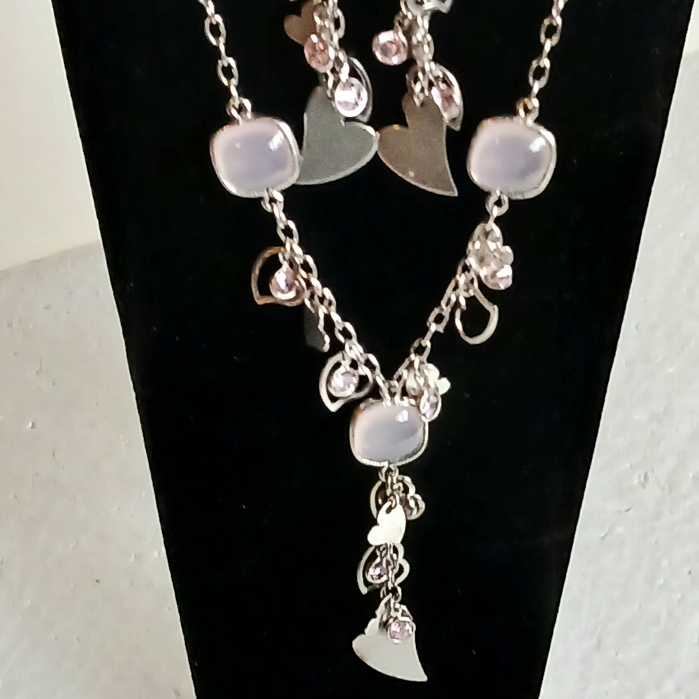 Sterling Silver And Rose Quartz  Necklace and Earring Set